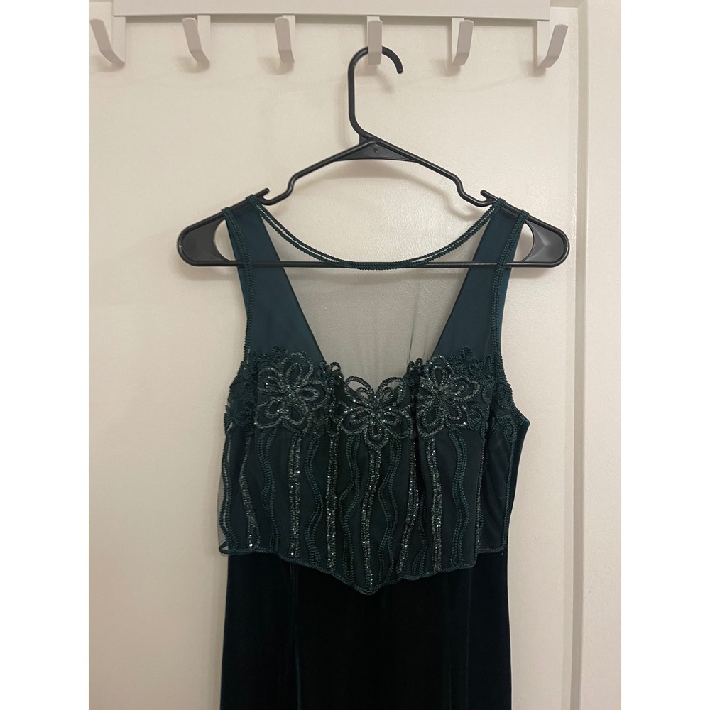 Vintage Dollar Beaded Corset Green Velour‎ Dress Evening Wear Cocktail Wedding